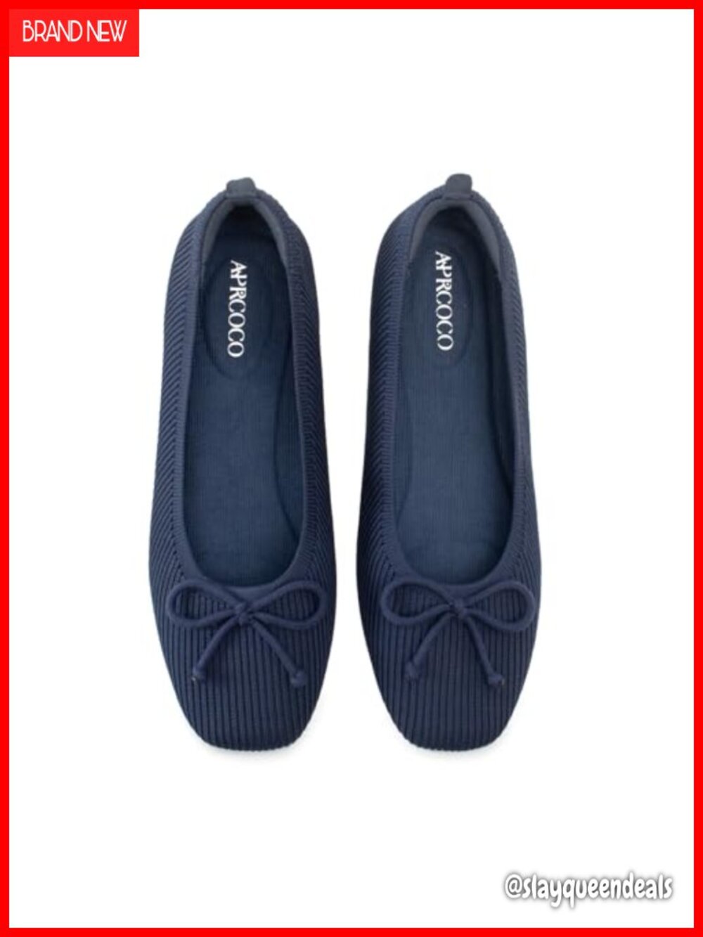 Square Toe Bowknot Ballet Knit Flats Memory Foam Business Casual